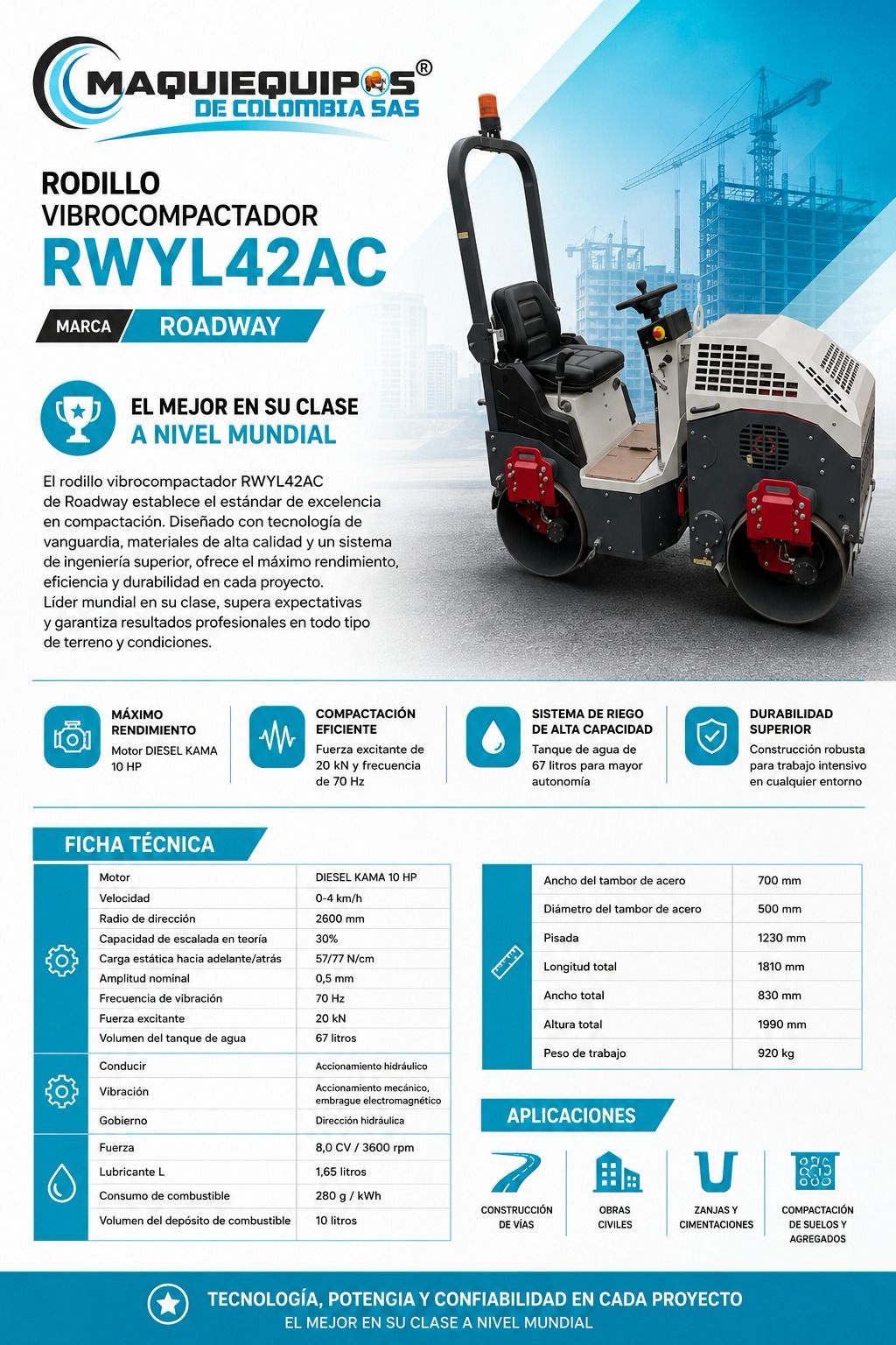 Rodillo Vibrocompactador ROADWAY RWYL41C - Imagen 6