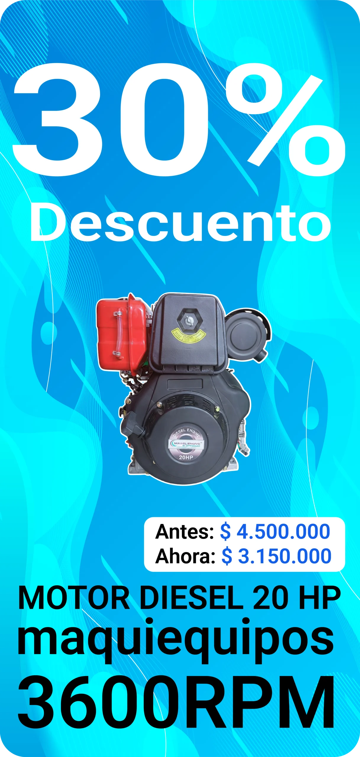 Motor diesel 20 HP Maquiequipos 3600RPM